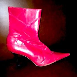 RED LEATHER ANKLE BOOTS